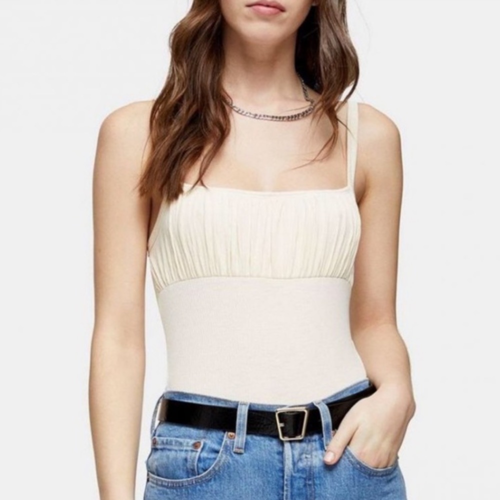 •SOLD• Topshop Ruched Bodysuit color Cream size 12 boho style